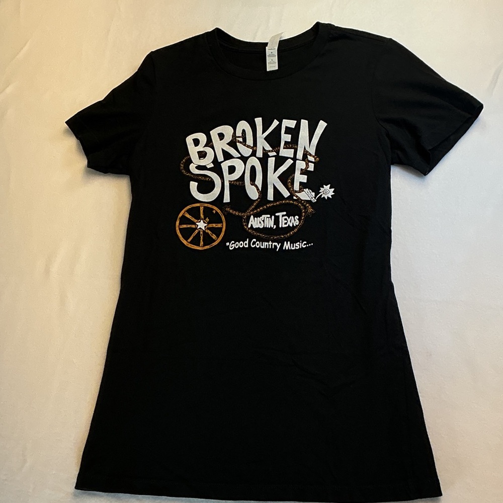 Bella Canvas Broken Spoke Austin Texas Classic Black Tee women’s Sz XL 0252